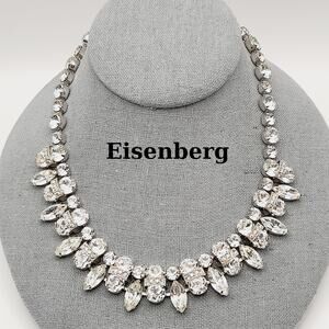 Eisenberg Clear Rhinestone Necklace Rhodium Plated 1950s Bridal Vintage